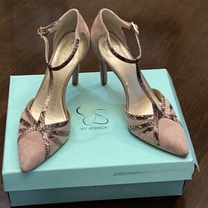 Jessica Simpson Brown and Tan Heels with Ankle Strap